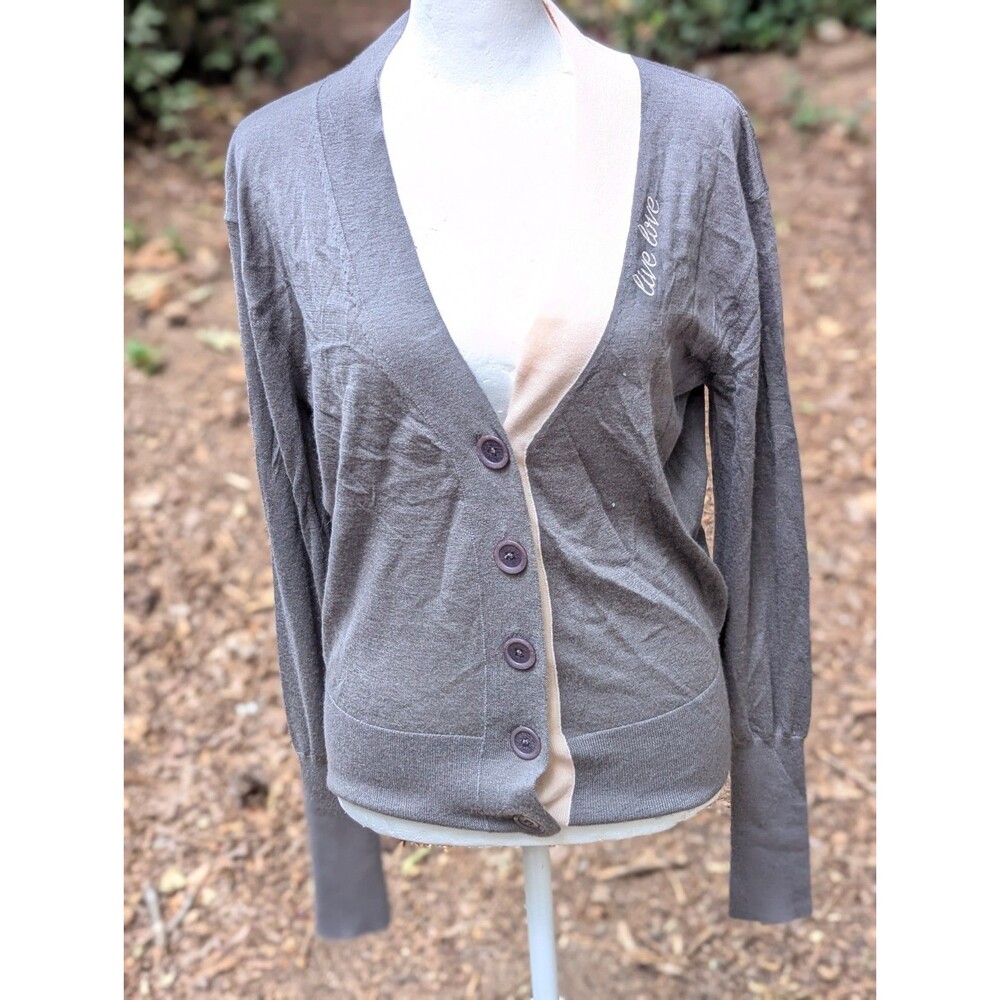 The Cause Collection Cashmere Cardigan M Ash Gray Embroidered Live Love NWT $295